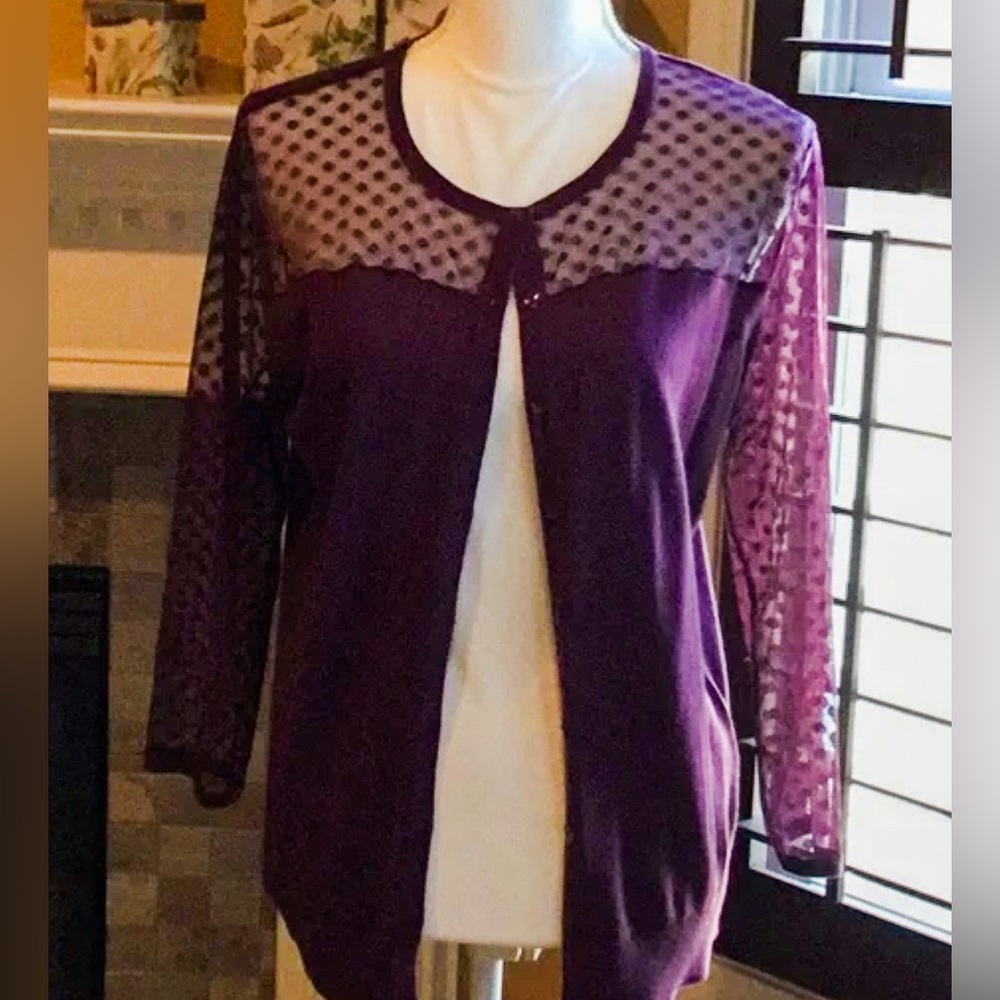 NWOT August silk cardigan with polka dot see through sleeves